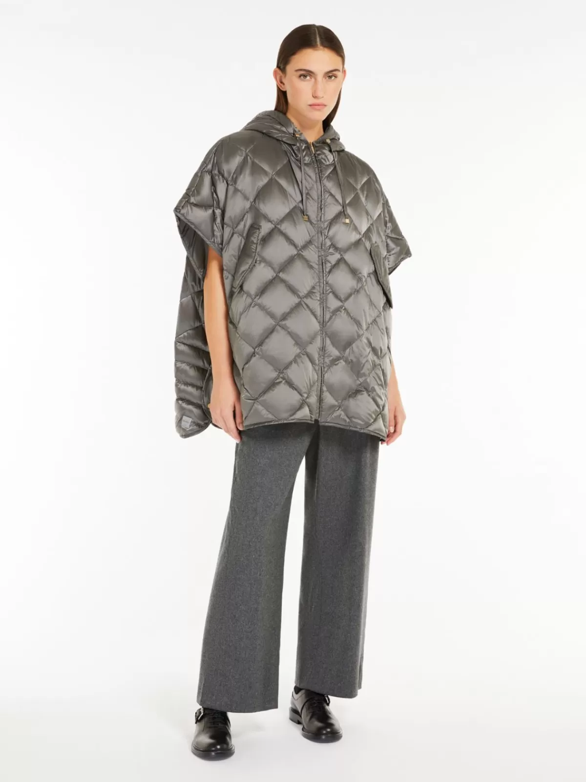 Capes*Max Mara Cape with hood in water-repellent canvas MEDIUMGREY