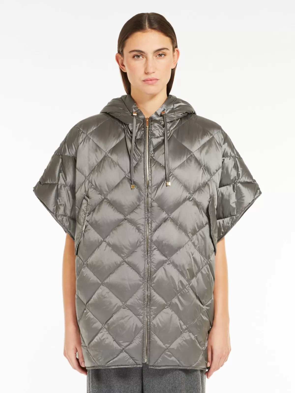 Capes*Max Mara Cape with hood in water-repellent canvas MEDIUMGREY