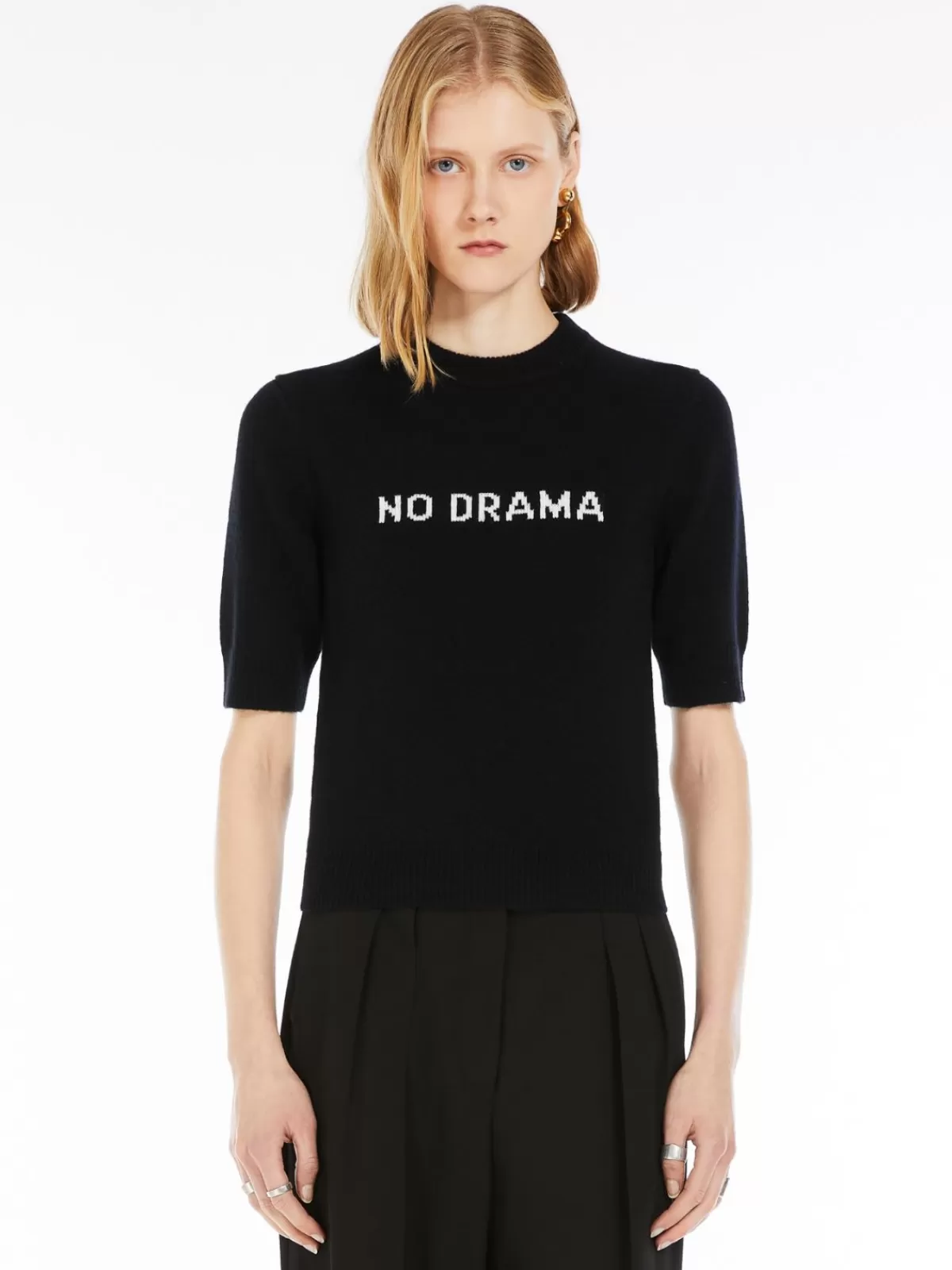 Knitwear*Max Mara Cashmere and wool short-sleeved jumper BLACK