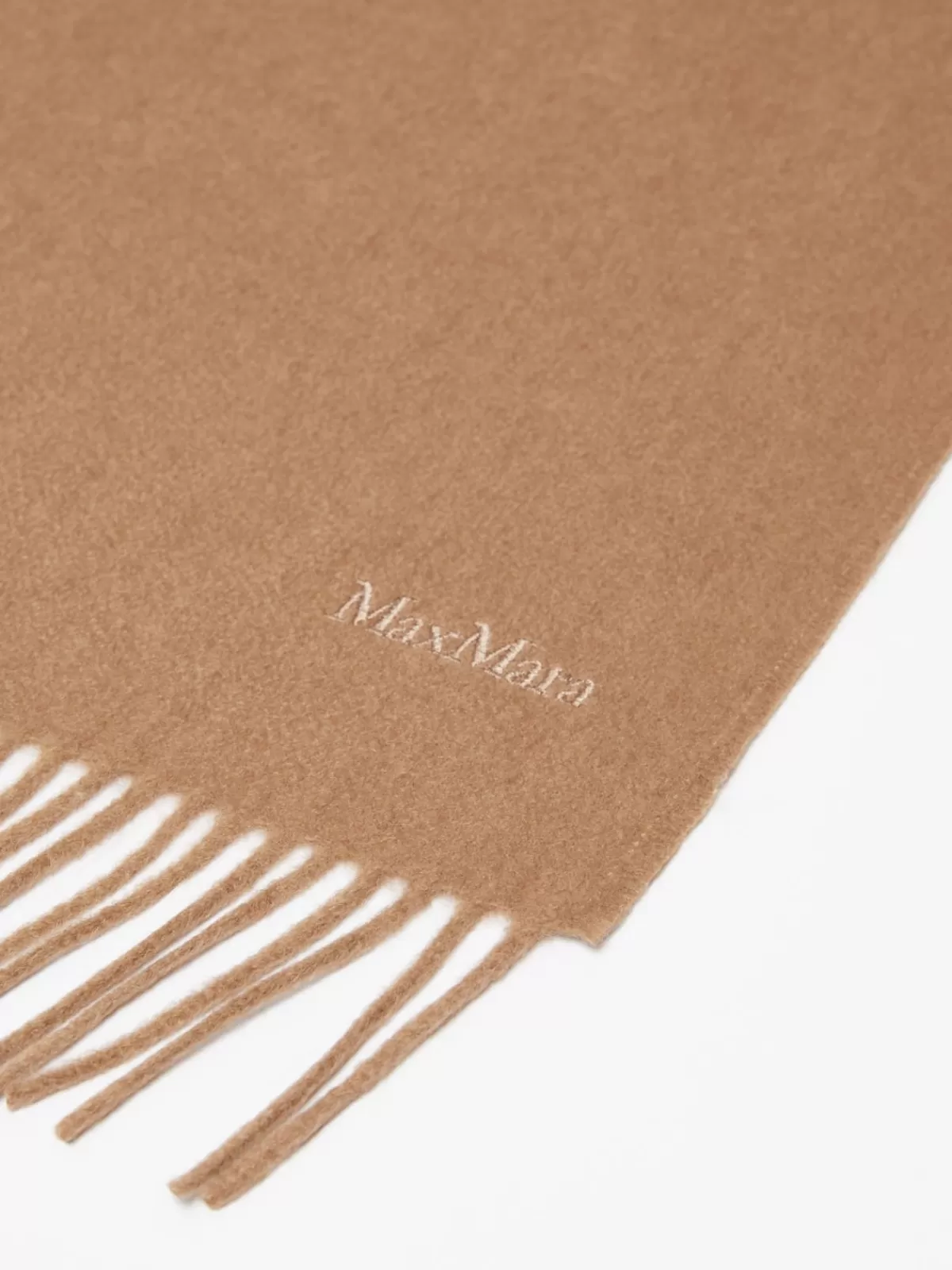 Scarves And Foulards*Max Mara Cashmere stole with embroidery and fringes TOBACCO