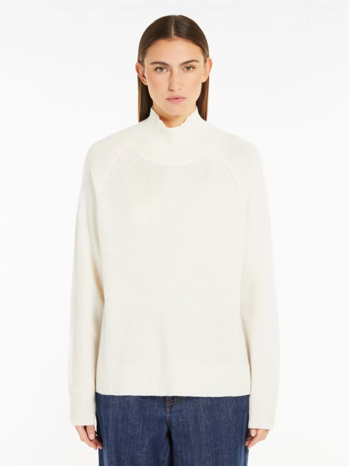 Knitwear*Max Mara Cashmere yarn polo-neck sweater WHITE