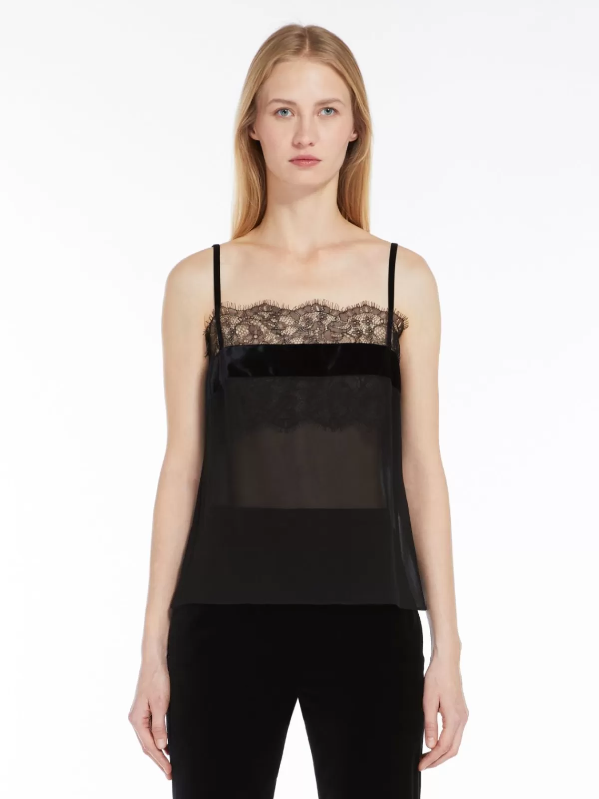 Blouses*Max Mara Chantilly lace top BLACK