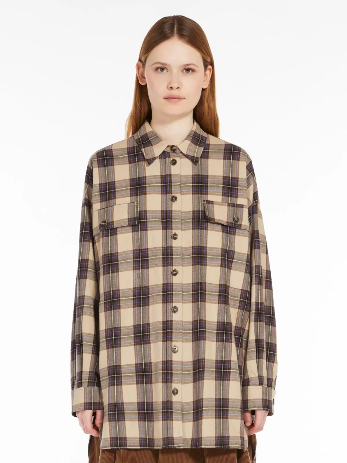 Blouses*Max Mara Chequered flannel shirt BEIGE