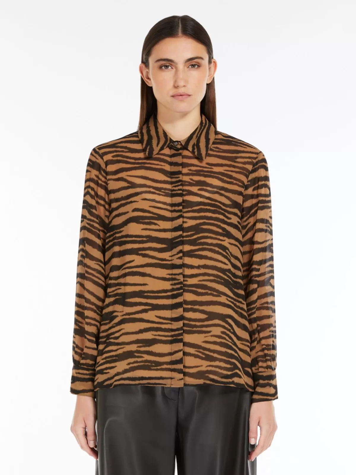 Blouses*Max Mara Classic shirt in printed silk BLACK