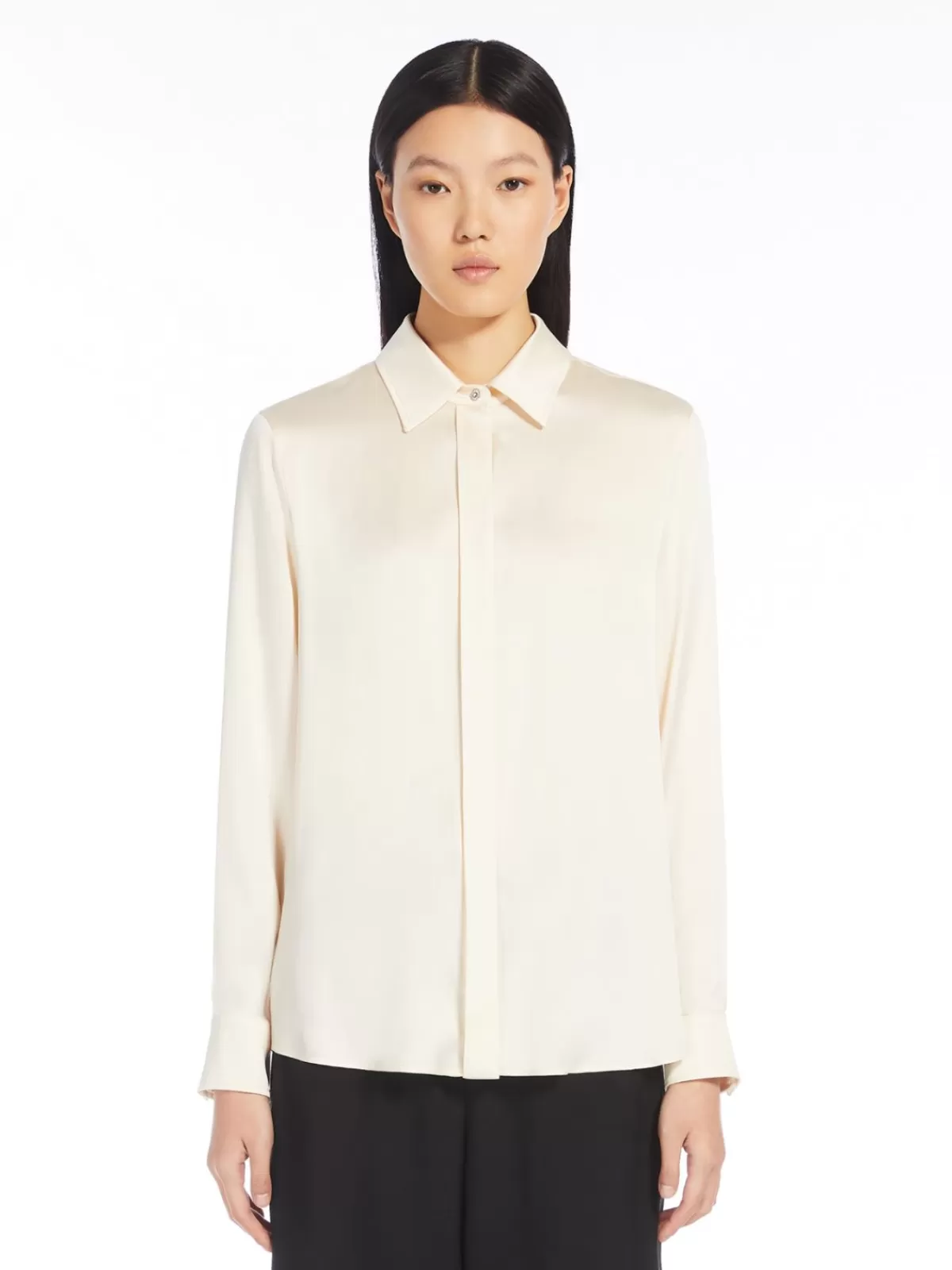 Blouses*Max Mara Classic silk satin shirt ALBINO