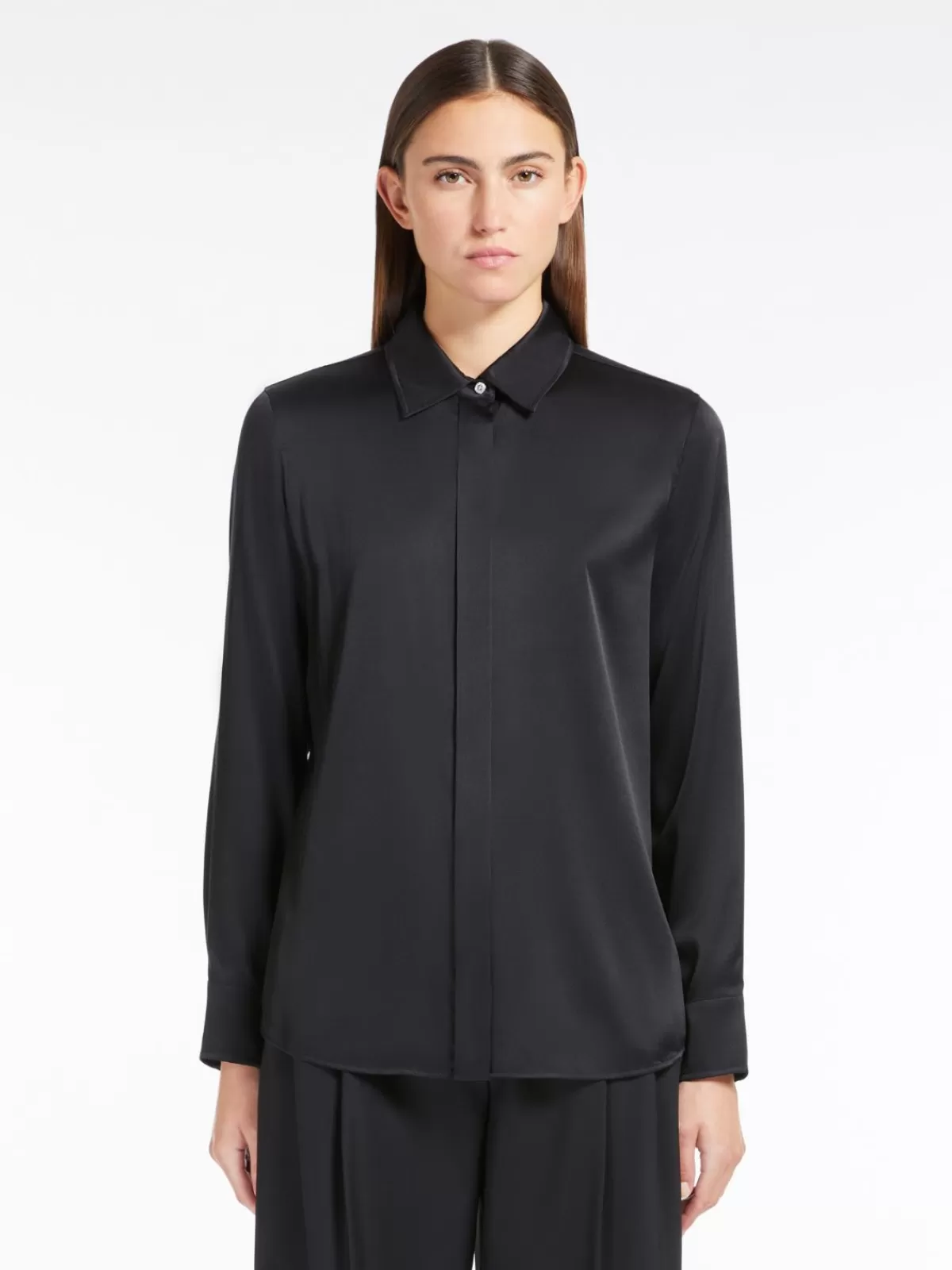 Blouses*Max Mara Classic silk satin shirt BLACK