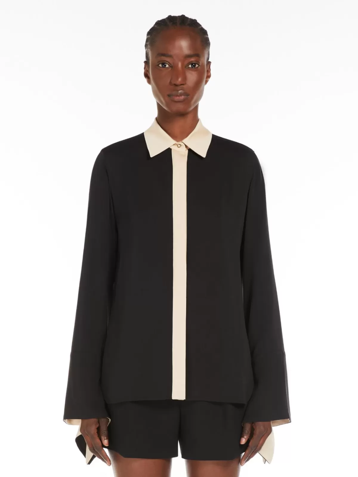 Blouses*Max Mara Colour block silk shirt BLACK