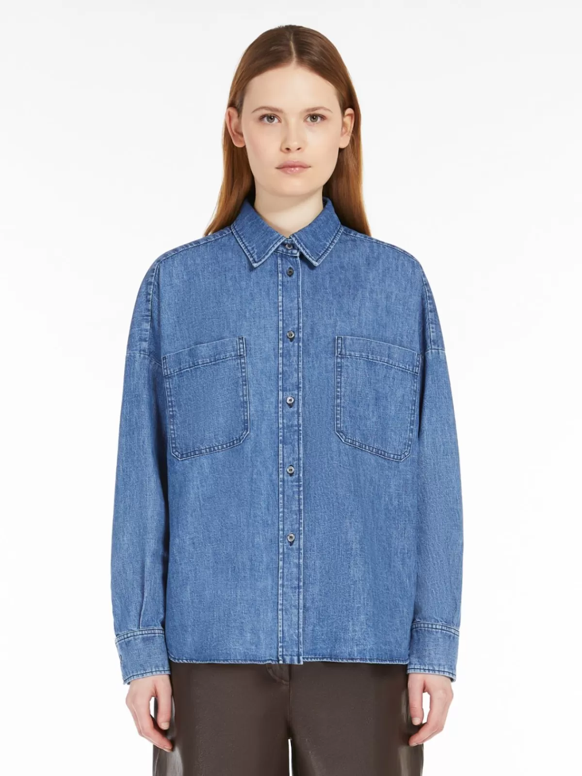 Blouses*Max Mara Cotton denim cropped shirt NAVY