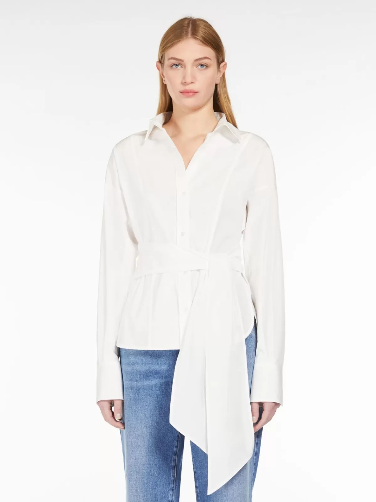 Blouses*Max Mara Cotton poplin crossover shirt OPTICALWHITE