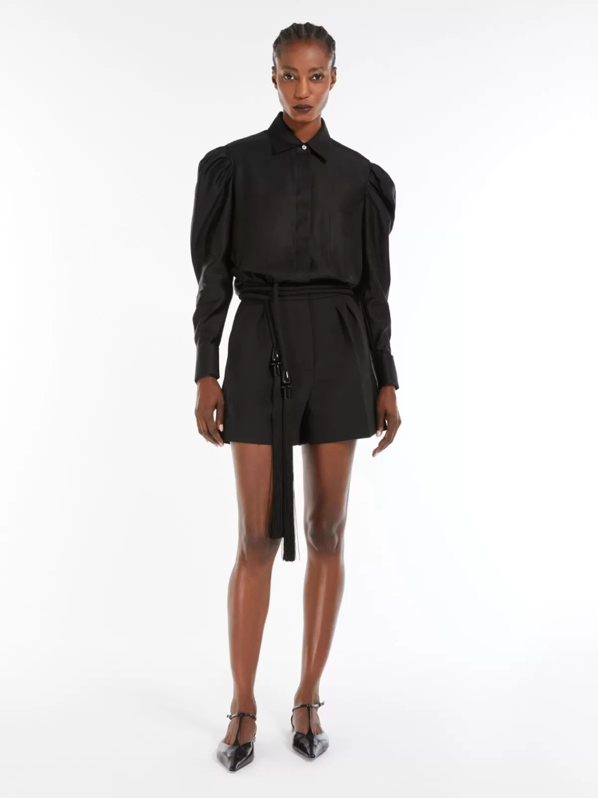 Blouses*Max Mara Cotton satin shirt BLACK