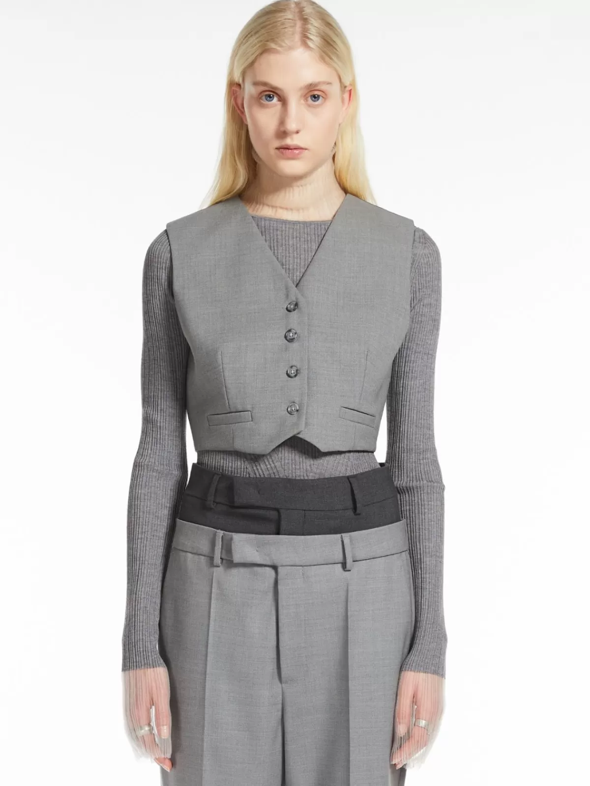 Jackets And Blazers | Suit*Max Mara Cropped stretch wool waistcoat LIGHTGREY