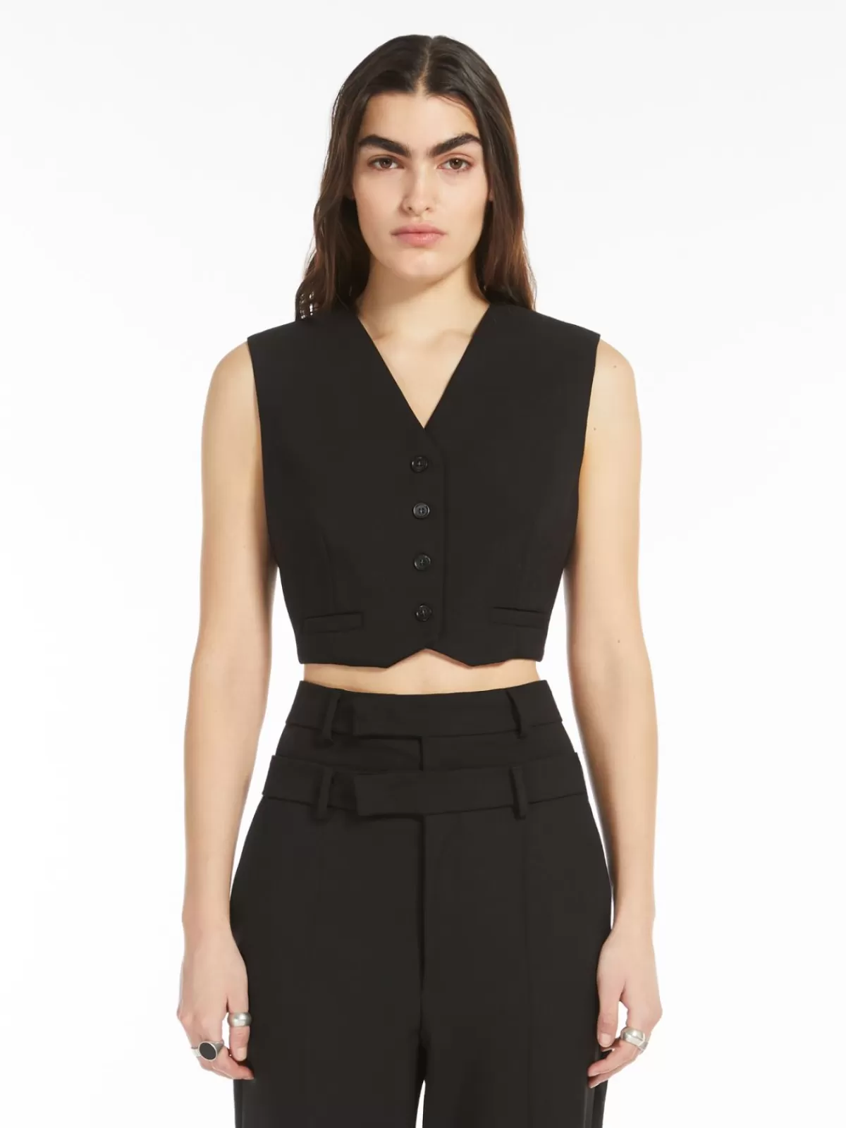 Jackets And Blazers | Suit*Max Mara Cropped stretch wool waistcoat BLACK