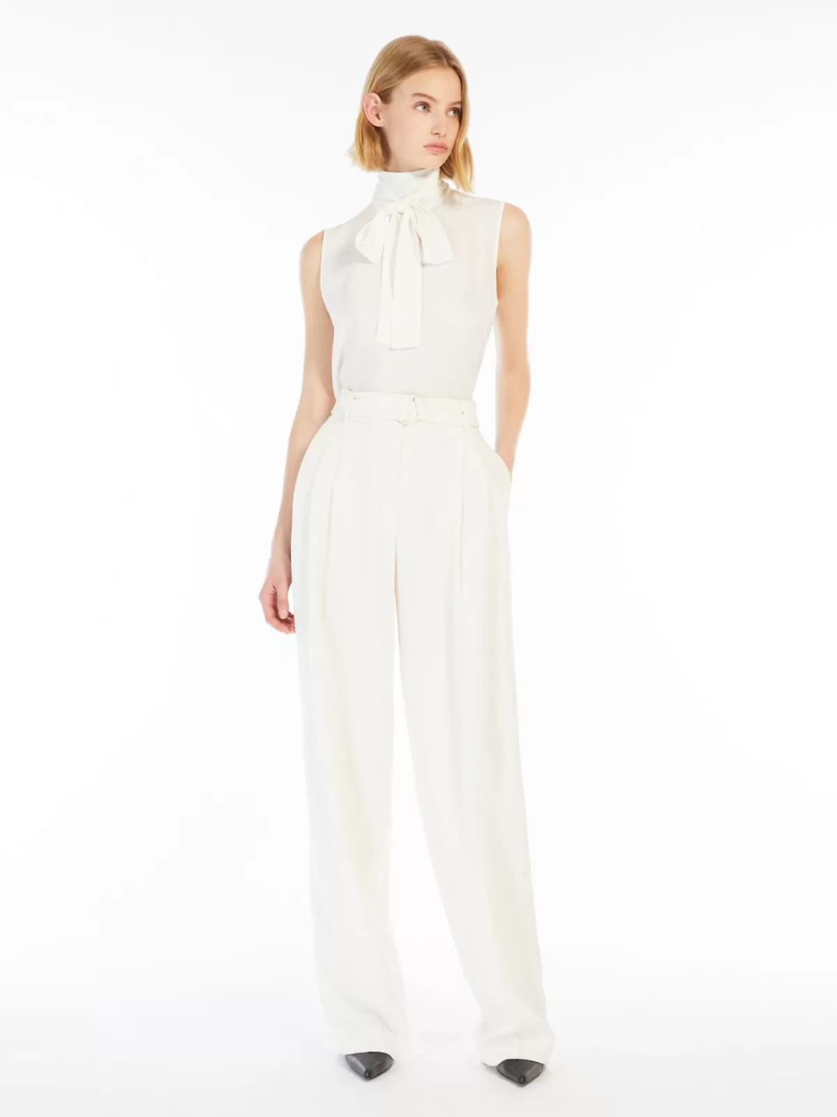 Blouses*Max Mara Crêpe de Chine top with bow WHITE