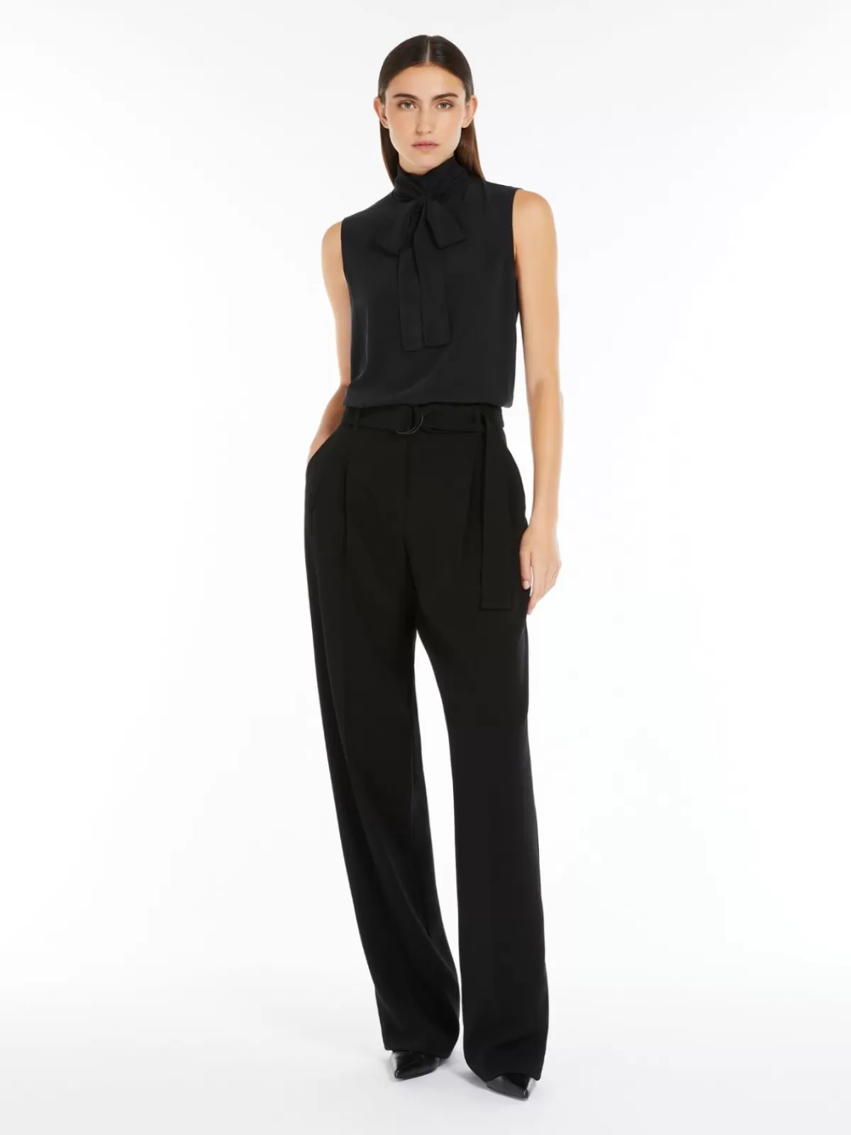 Blouses*Max Mara Crêpe de Chine top with bow BLACK