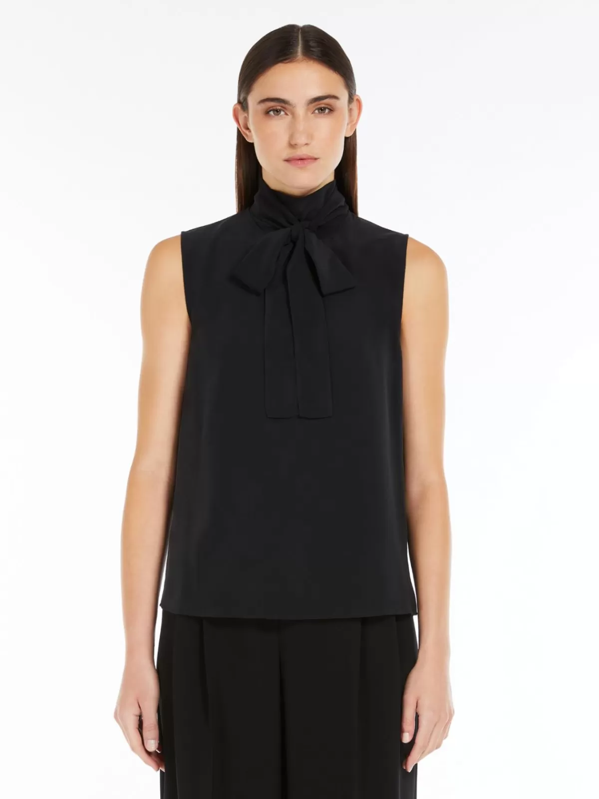 Blouses*Max Mara Crêpe de Chine top with bow BLACK