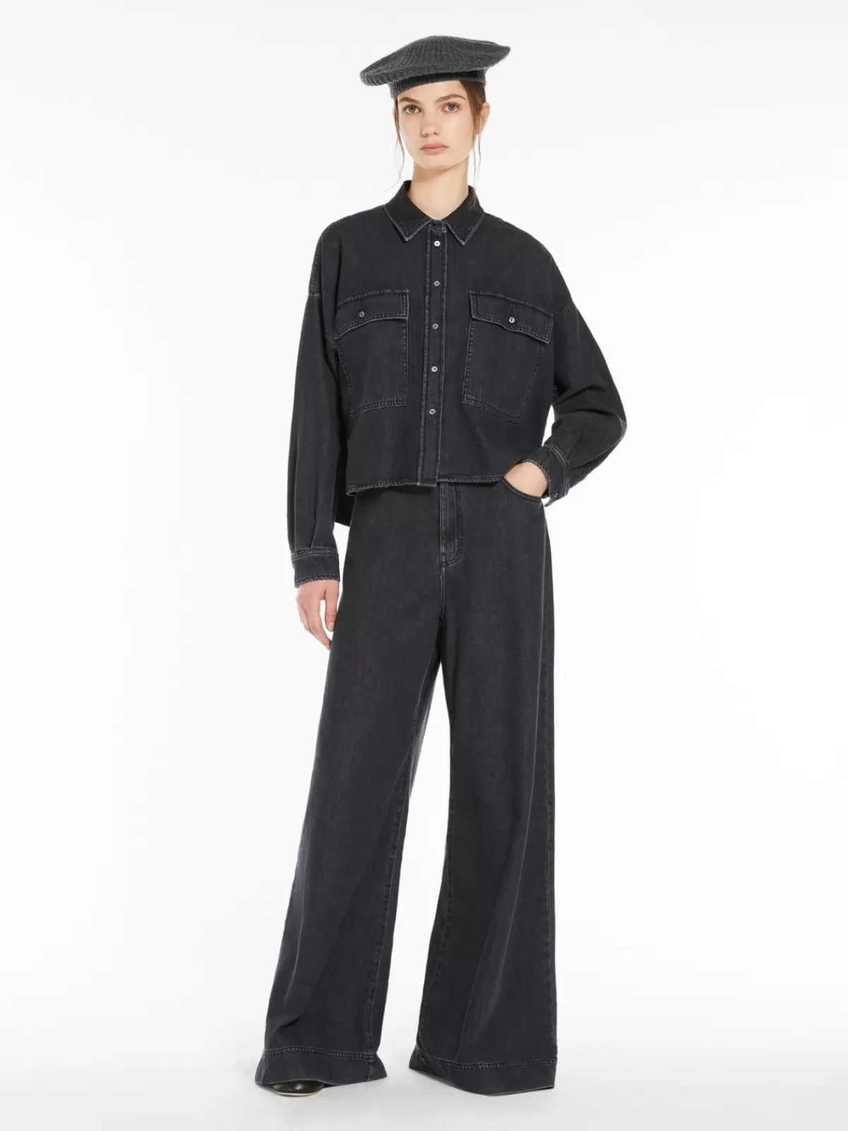 Blouses*Max Mara Denim boxy shirt BLACK