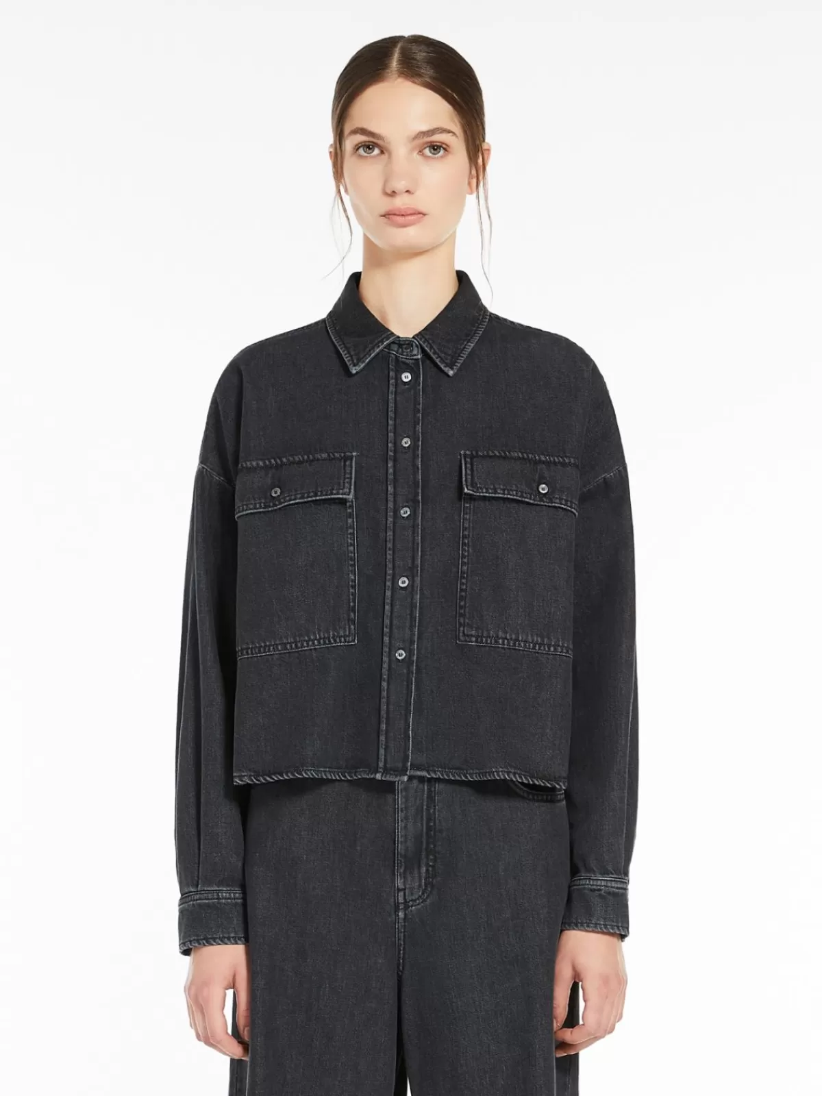 Blouses*Max Mara Denim boxy shirt BLACK