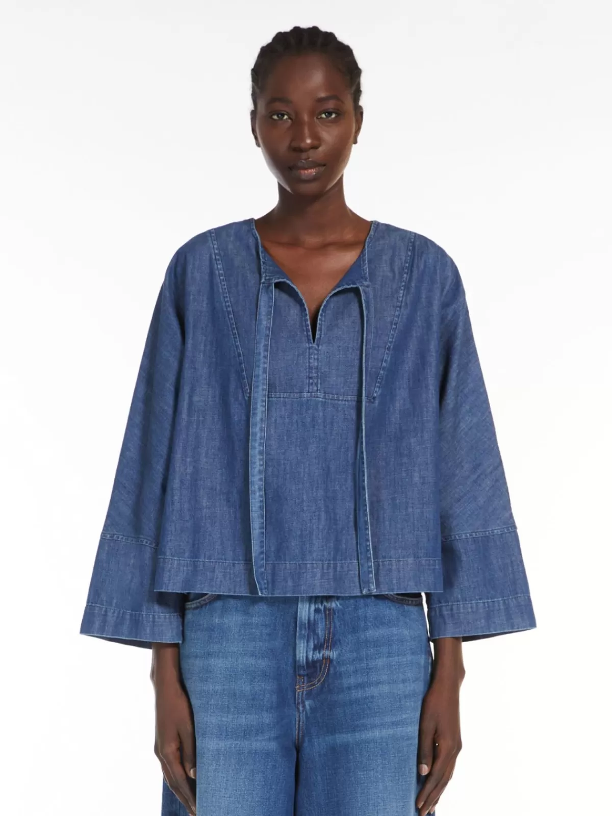 Blouses*Max Mara Denim sailor blouse NAVY