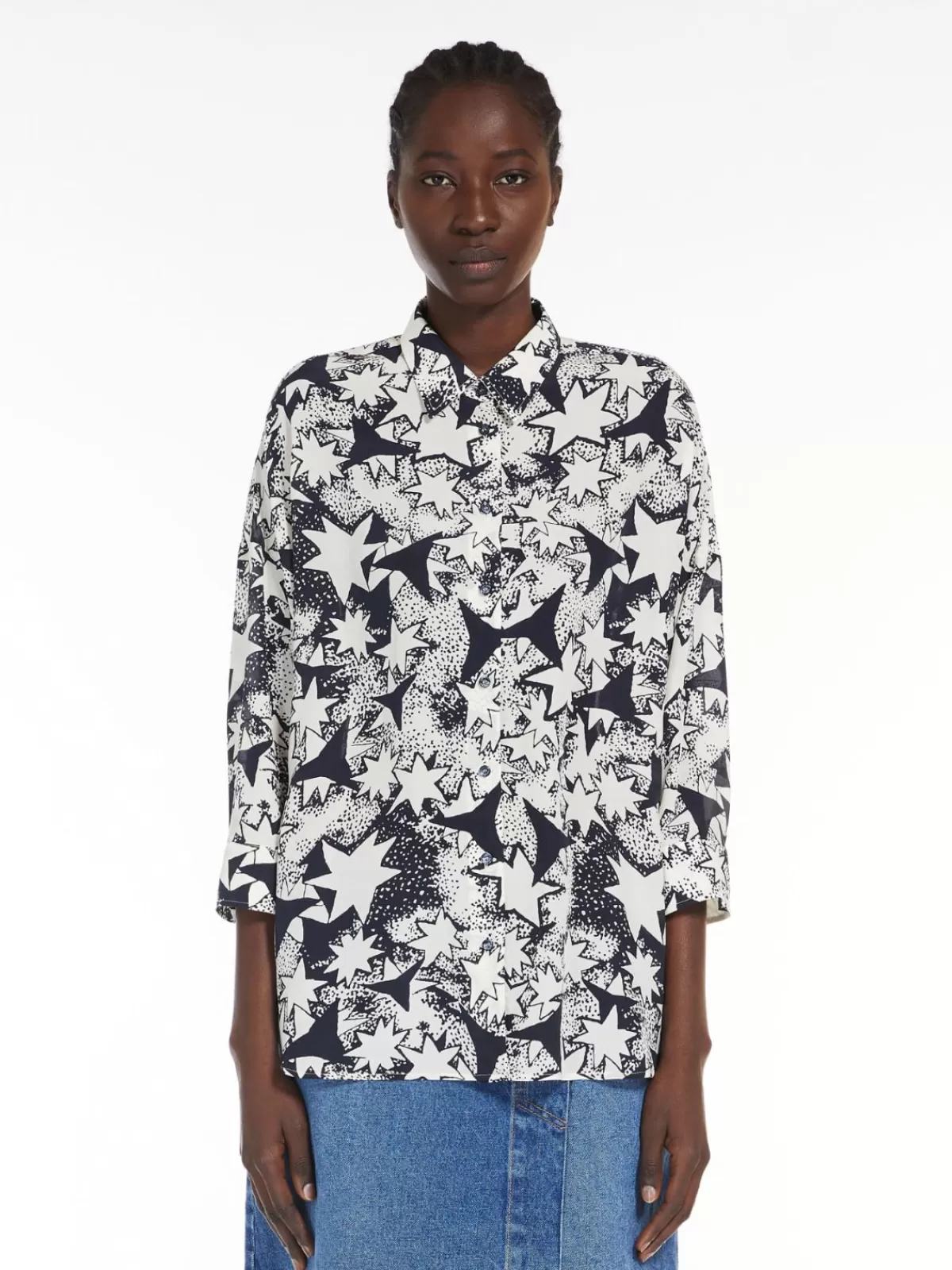 Blouses*Max Mara Flared printed silk shirt NAVY