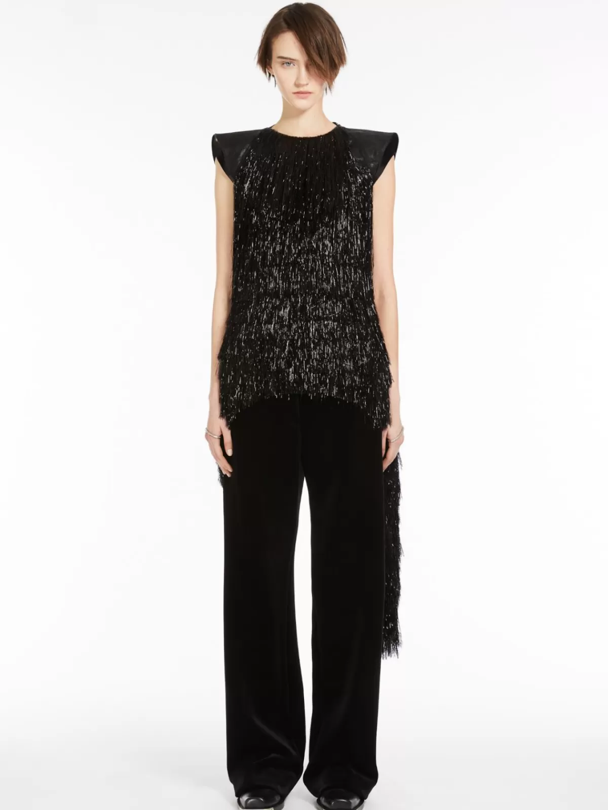 Blouses*Max Mara Fringe top BLACK