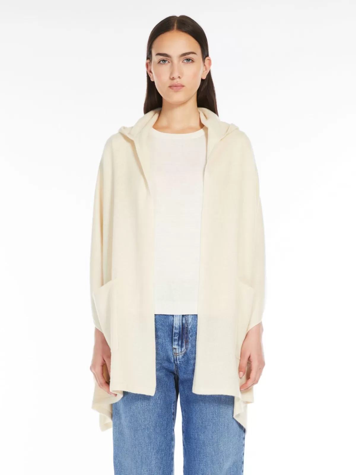 Capes*Max Mara Hooded cashmere shawl ECRU