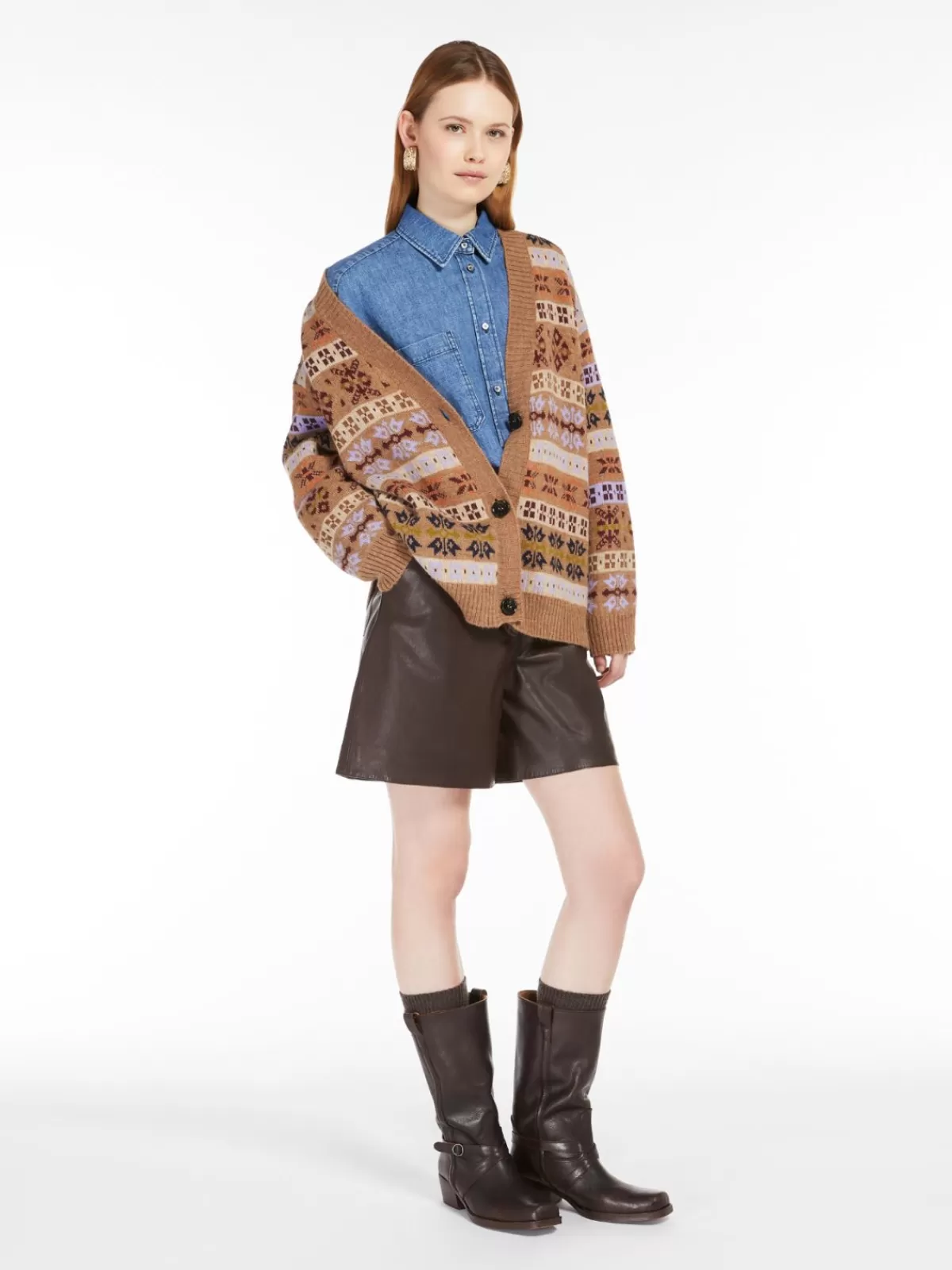 Knitwear*Max Mara Jacquard wool and alpaca cardigan HAZELNUTBROWN