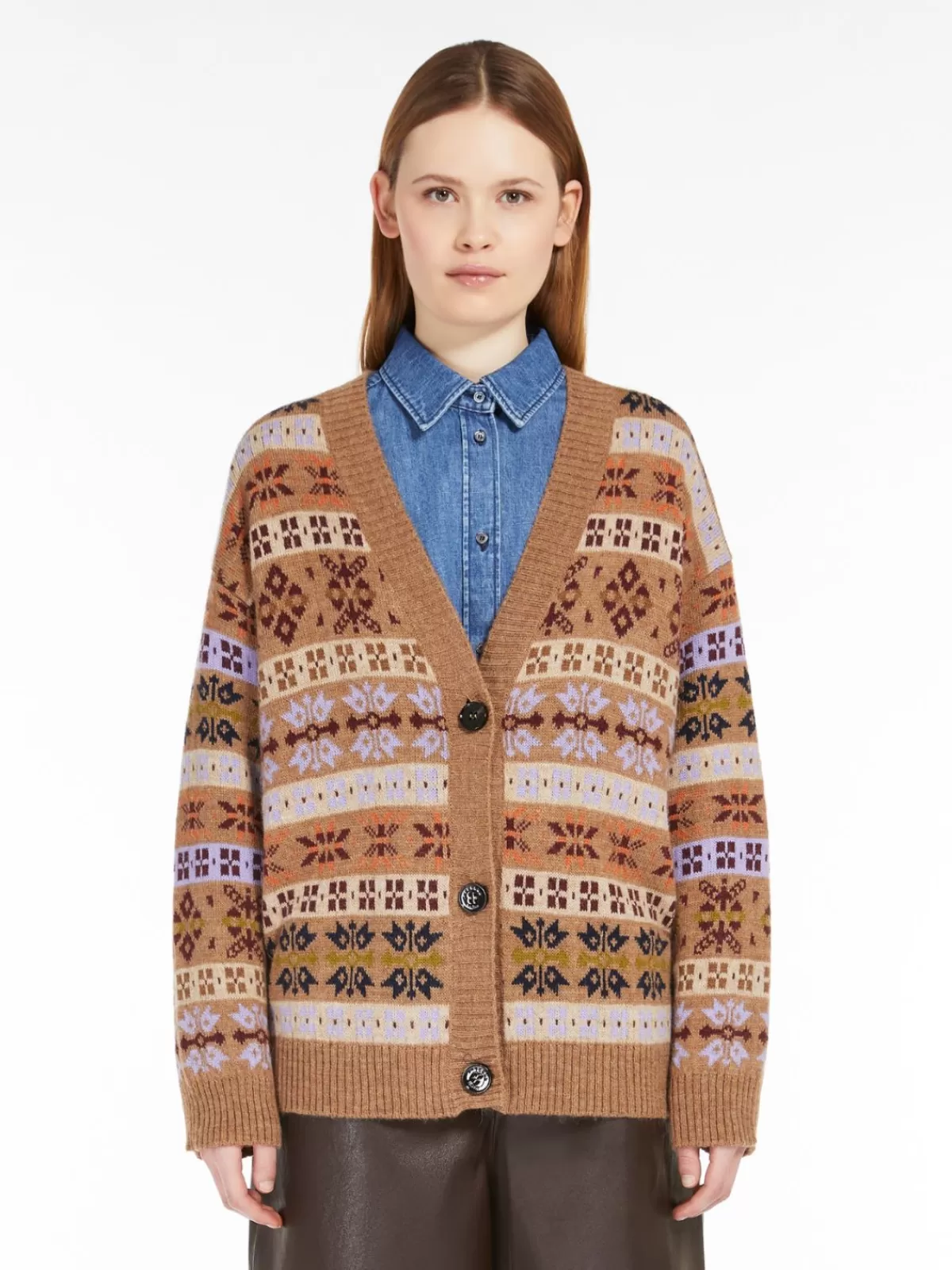 Knitwear*Max Mara Jacquard wool and alpaca cardigan HAZELNUTBROWN