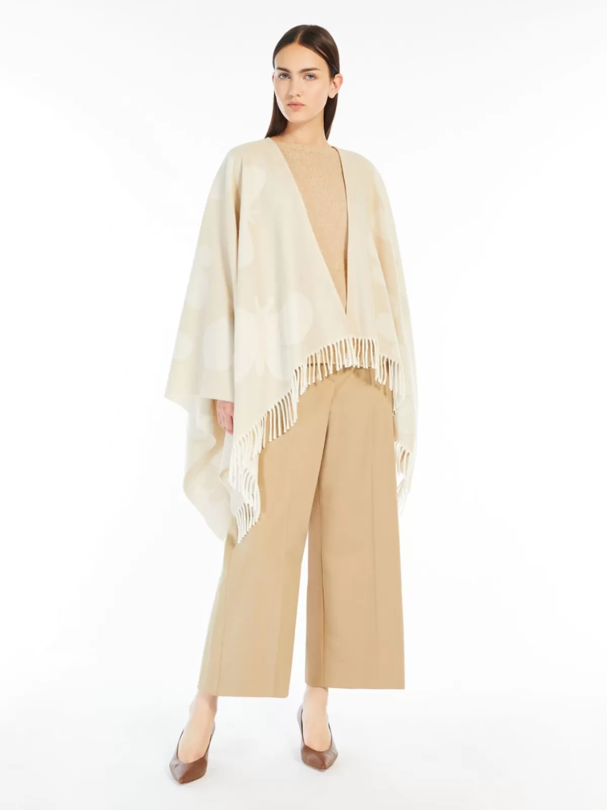 Capes*Max Mara Jacquard wool poncho WHITE