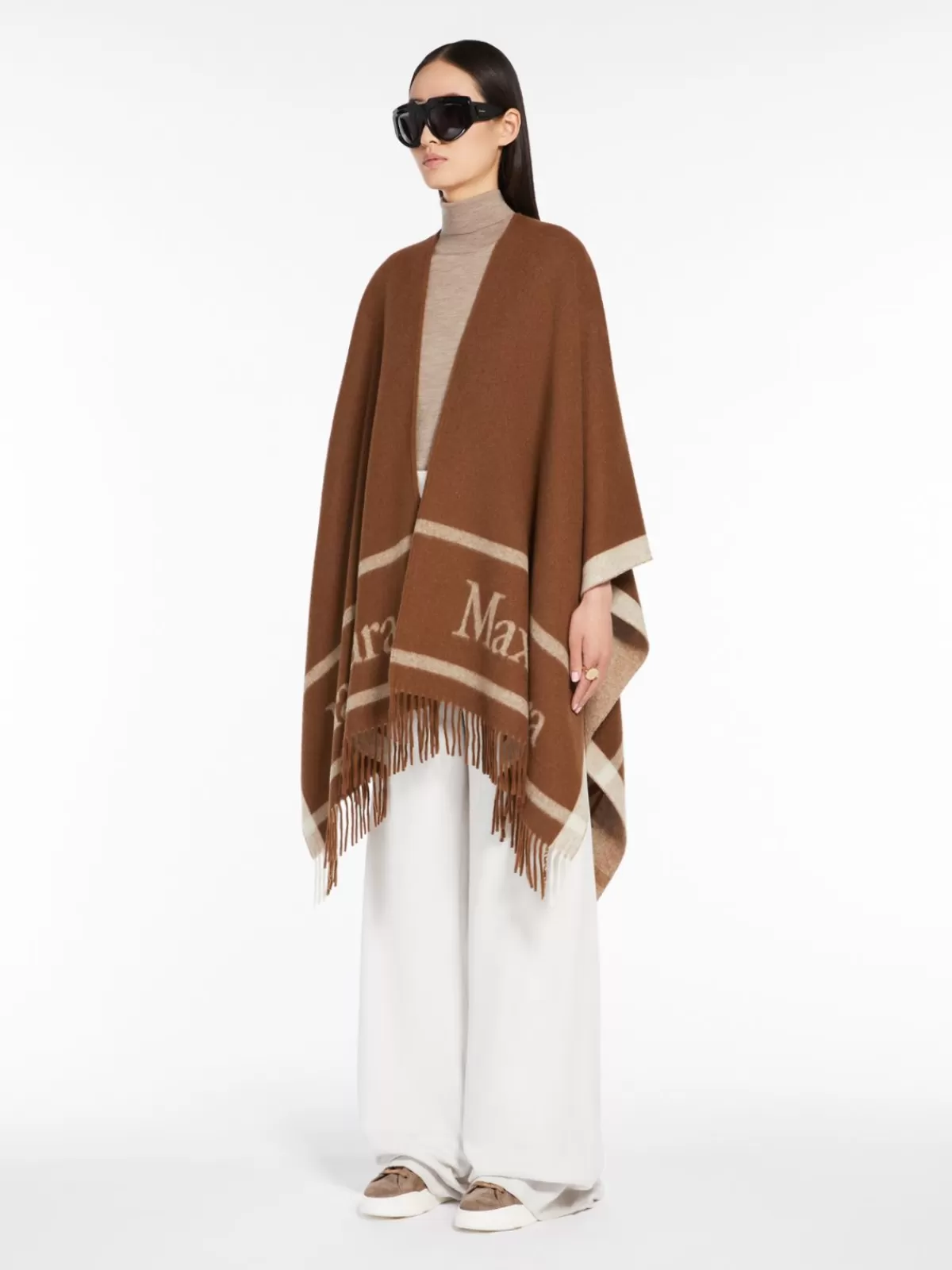 Capes*Max Mara Jacquard wool poncho TOBACCO