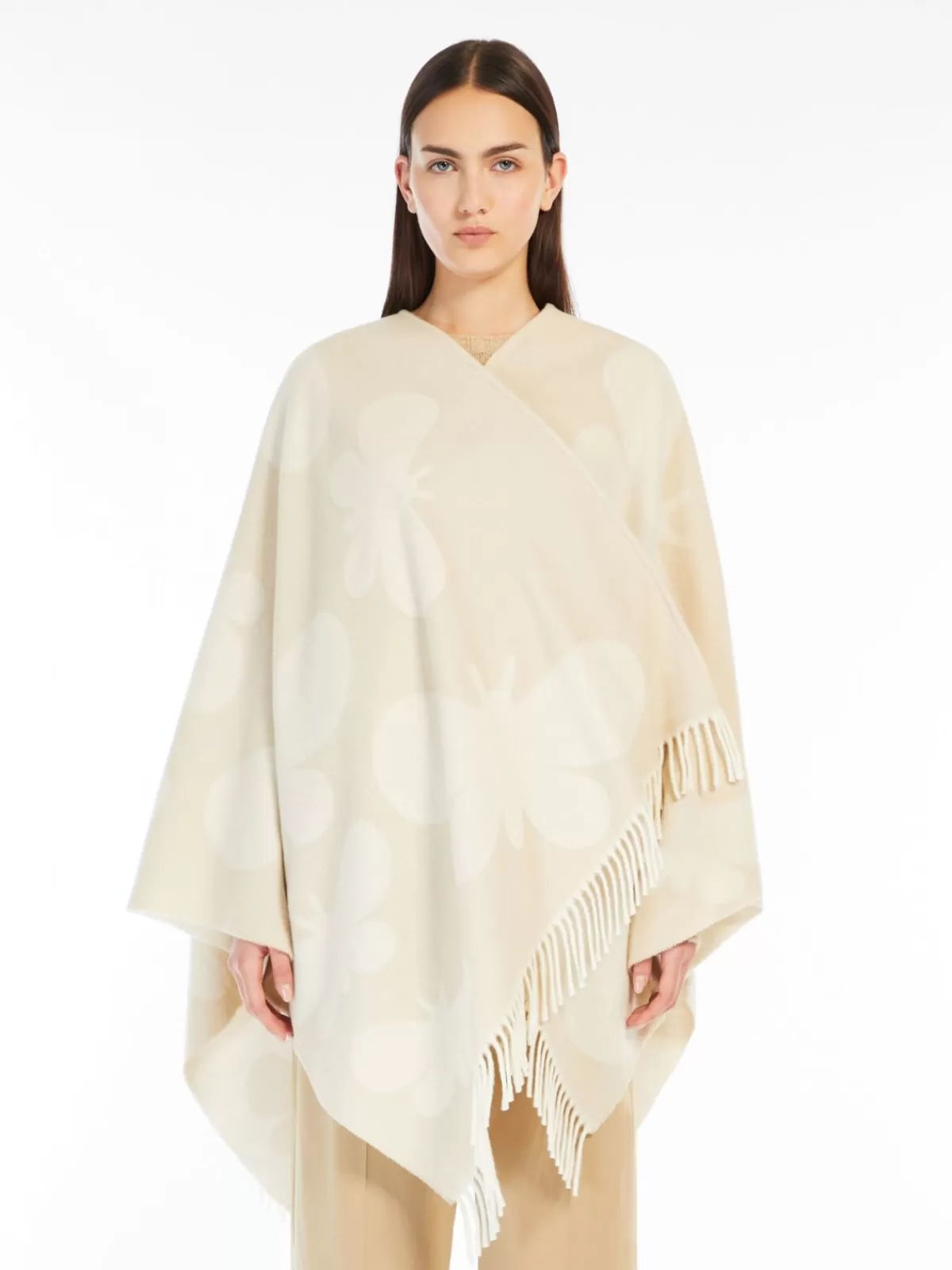 Capes*Max Mara Jacquard wool poncho WHITE