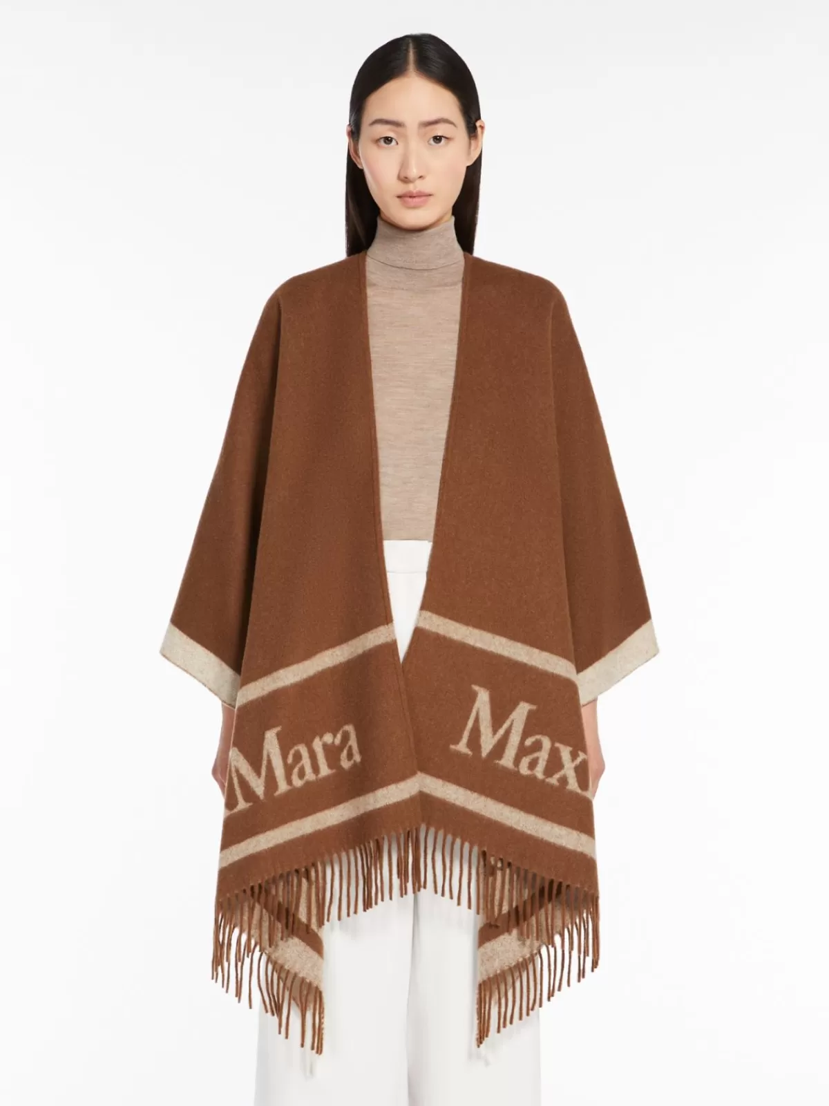 Capes*Max Mara Jacquard wool poncho TOBACCO