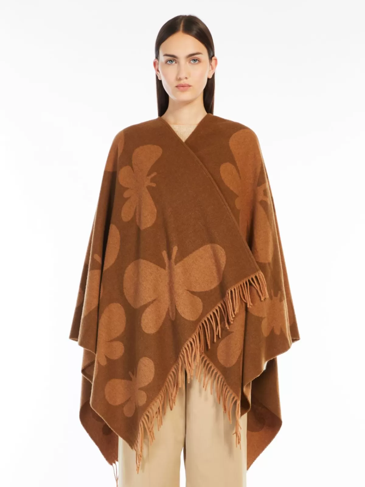 Capes*Max Mara Jacquard wool poncho CAMEL