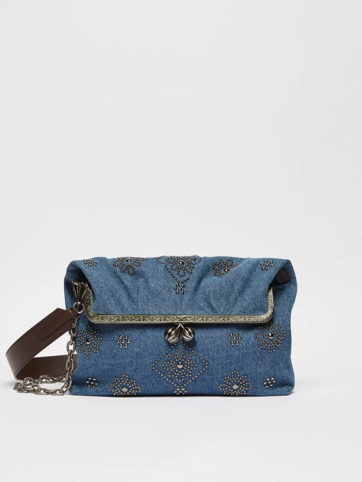 Weekend Bag*Max Mara Large embroidered denim clutch-style Pasticcino Bag CORNFLOWERBLUE