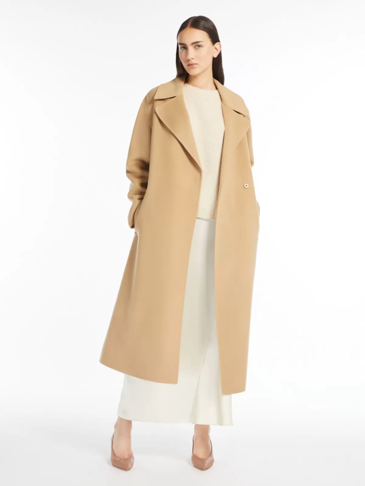 Coats*Max Mara Long wool robe coat BEIGE