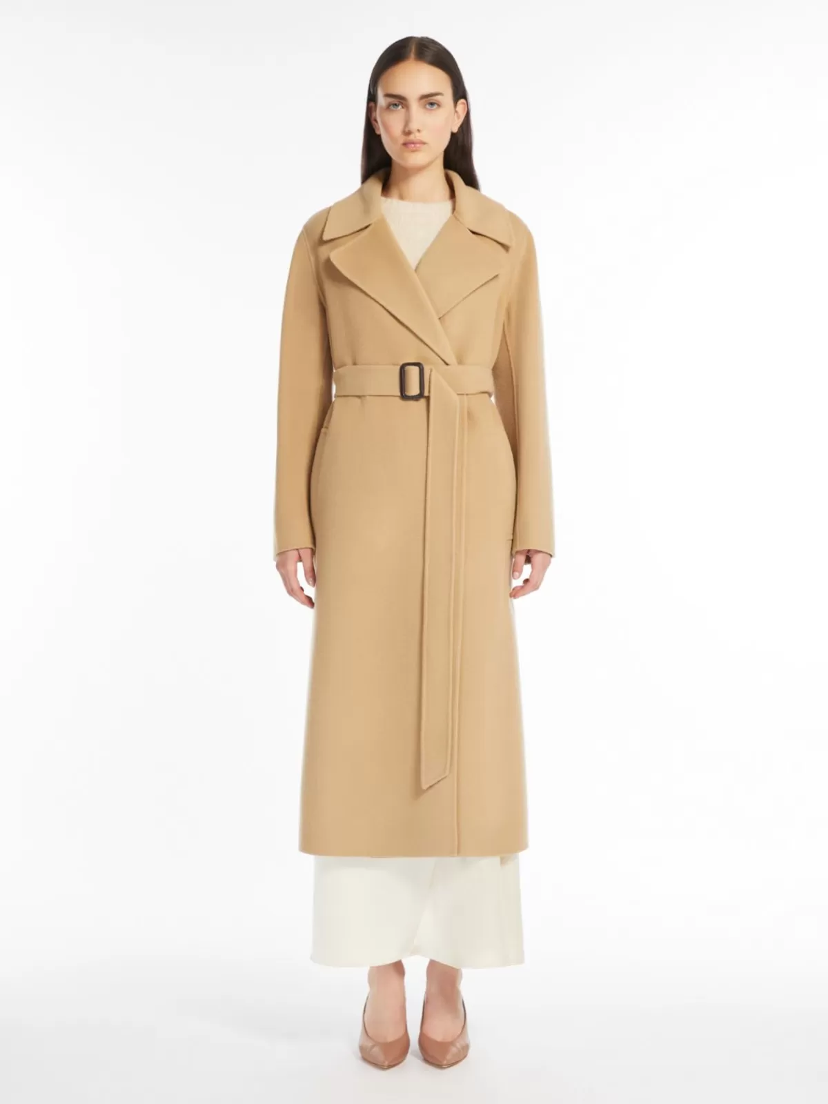 Coats*Max Mara Long wool robe coat BEIGE