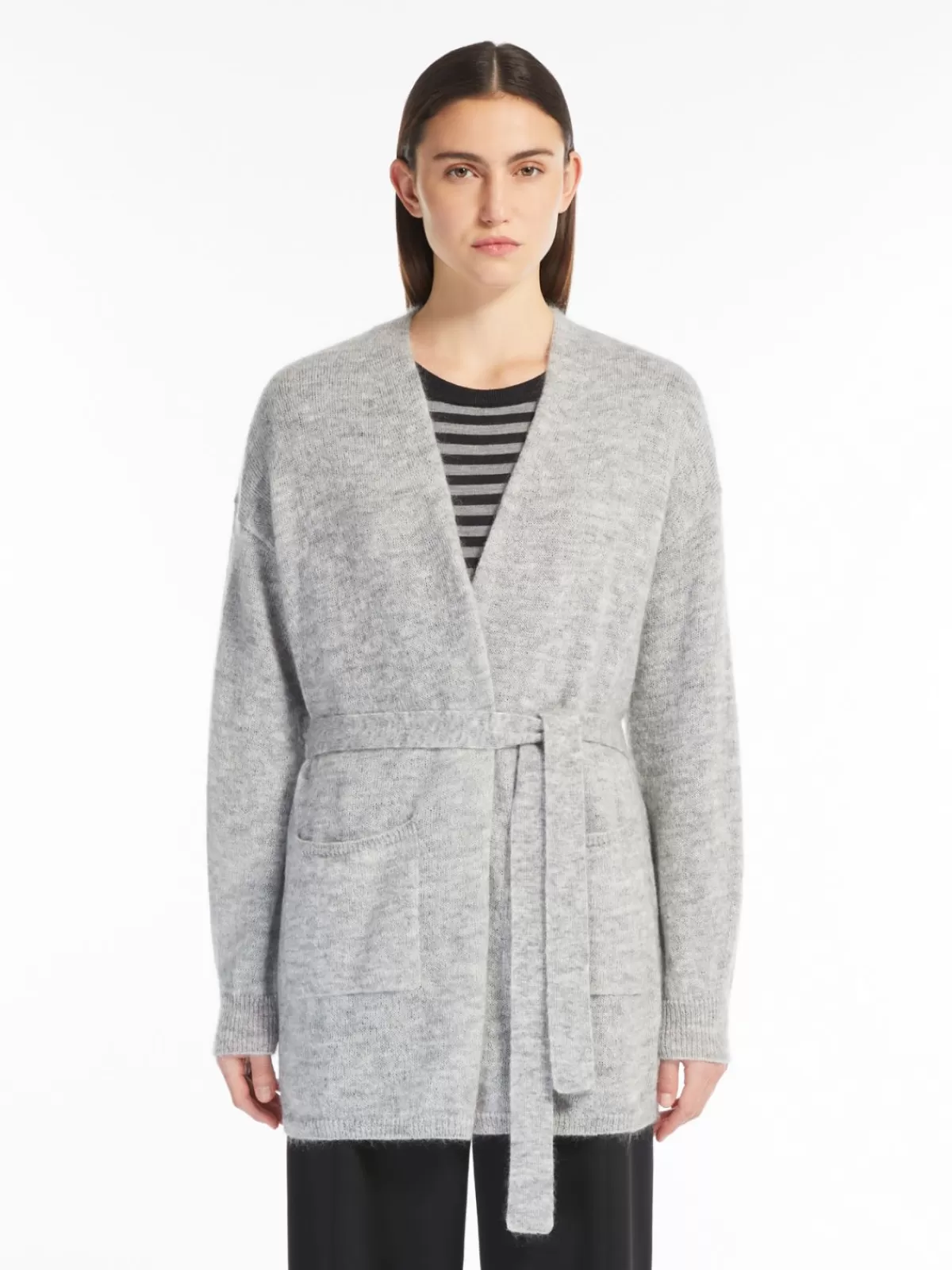 Knitwear*Max Mara Mohair yarn cardigan LIGHTGREY