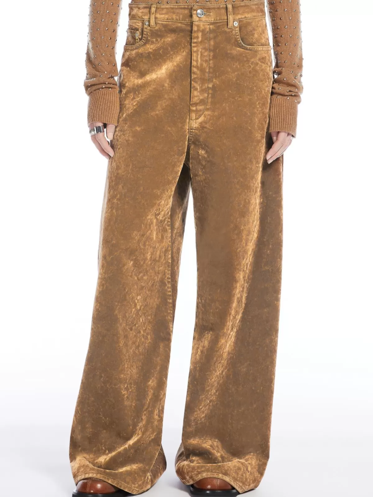 Trousers And Jeans | Suit*Max Mara Oversized 5-pocket flocked denim jeans CAMEL