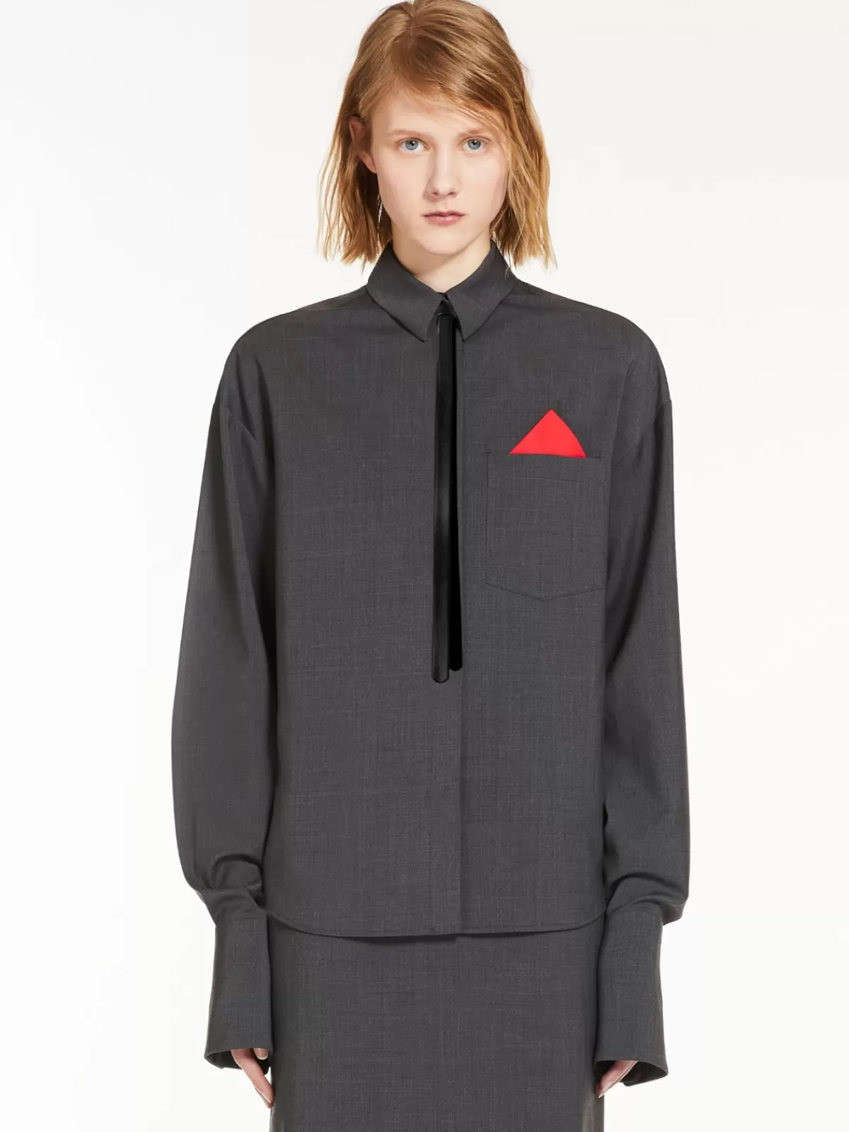 Blouses*Max Mara Oversized stretch wool shirt DARKGREY