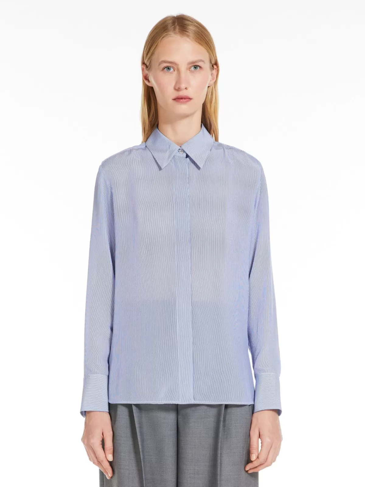 Blouses*Max Mara Printed crêpe de chine shirt CORNFLOWERBLUE