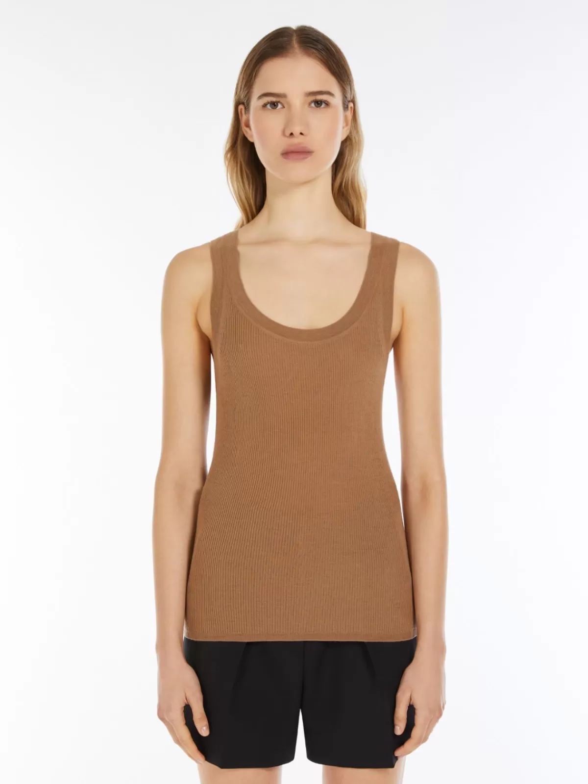 Knitwear*Max Mara Ribbed wool top CAMEL