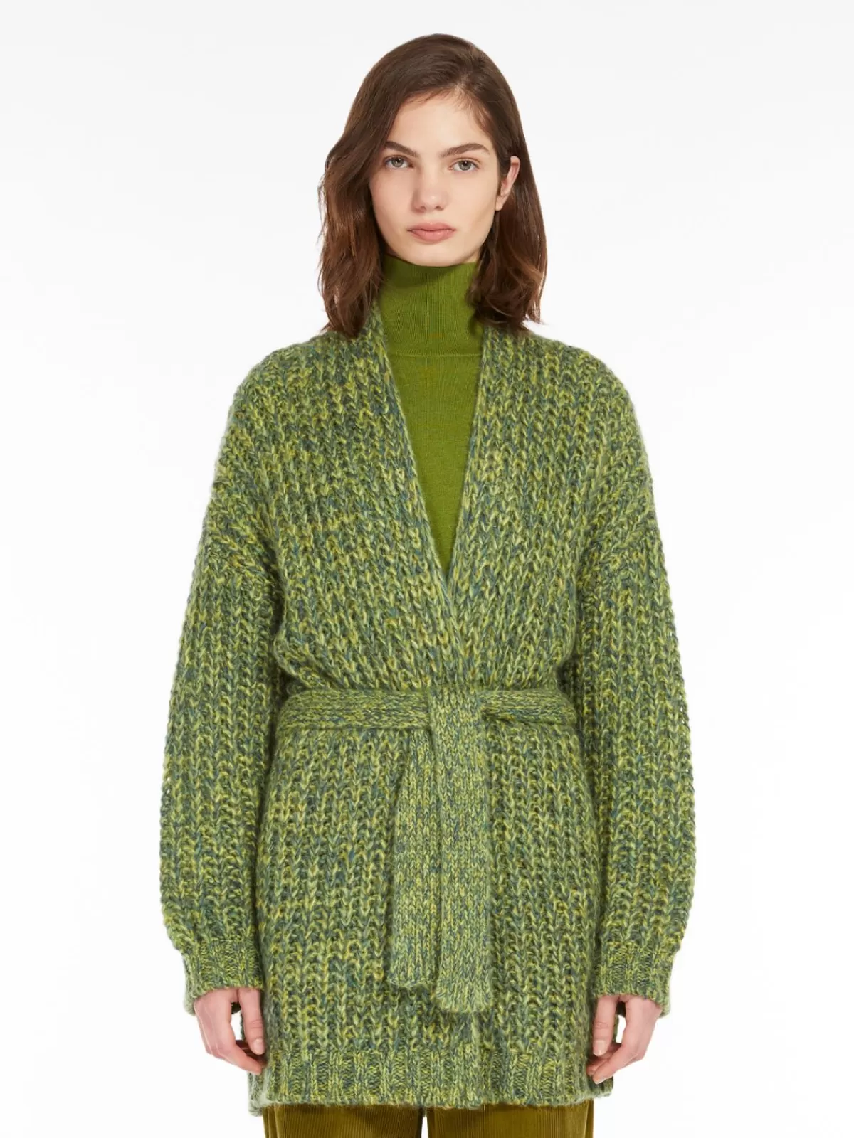 Knitwear*Max Mara Rib-knit mohair chiné cardigan GREEN