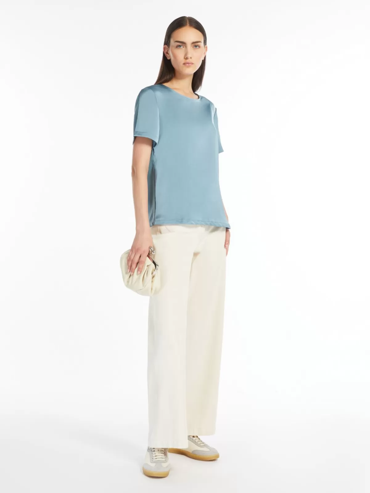 Tops And T-Shirts*Max Mara Satin and jersey T-shirt SKYBLUE