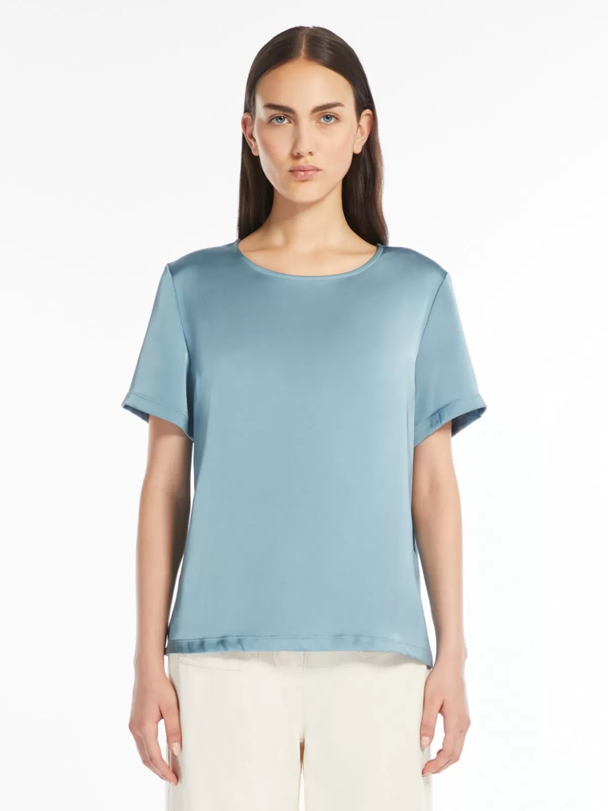 Tops And T-Shirts*Max Mara Satin and jersey T-shirt SKYBLUE