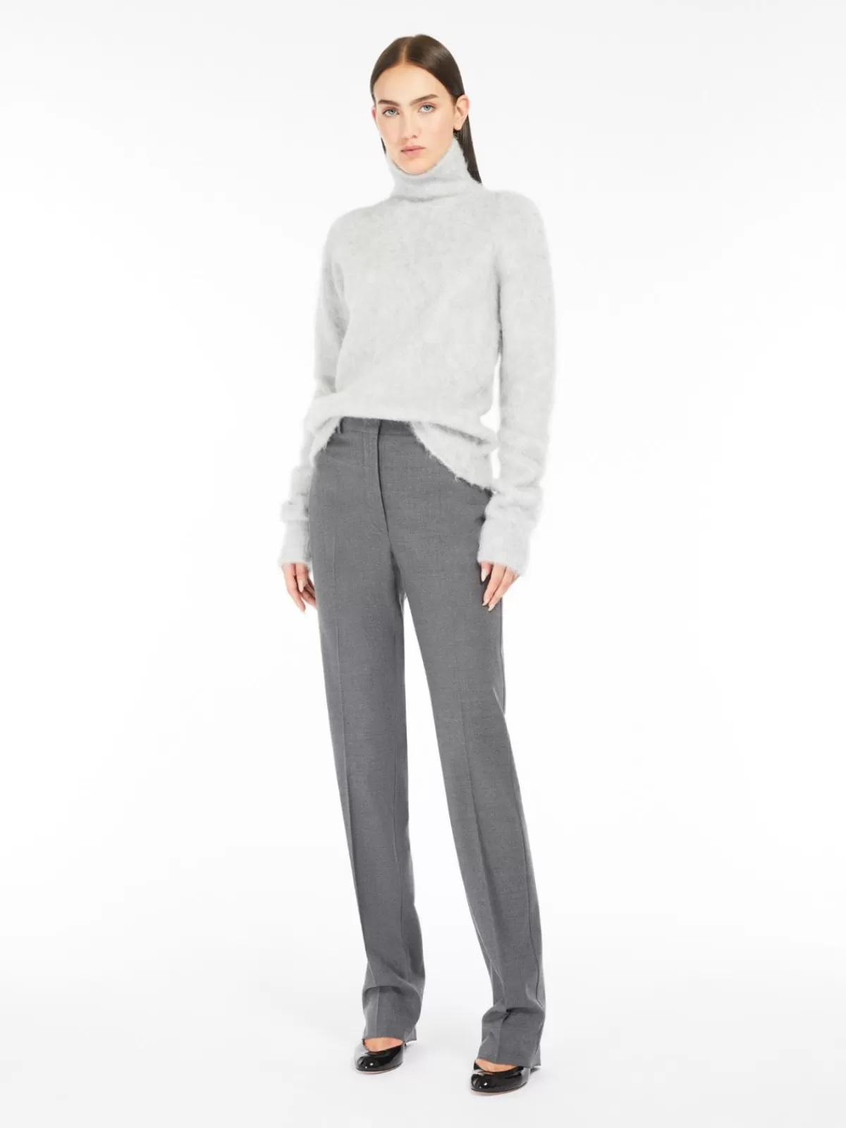 Knitwear*Max Mara Seamless alpaca-blend mock polo-neck sweater LIGHTGREY