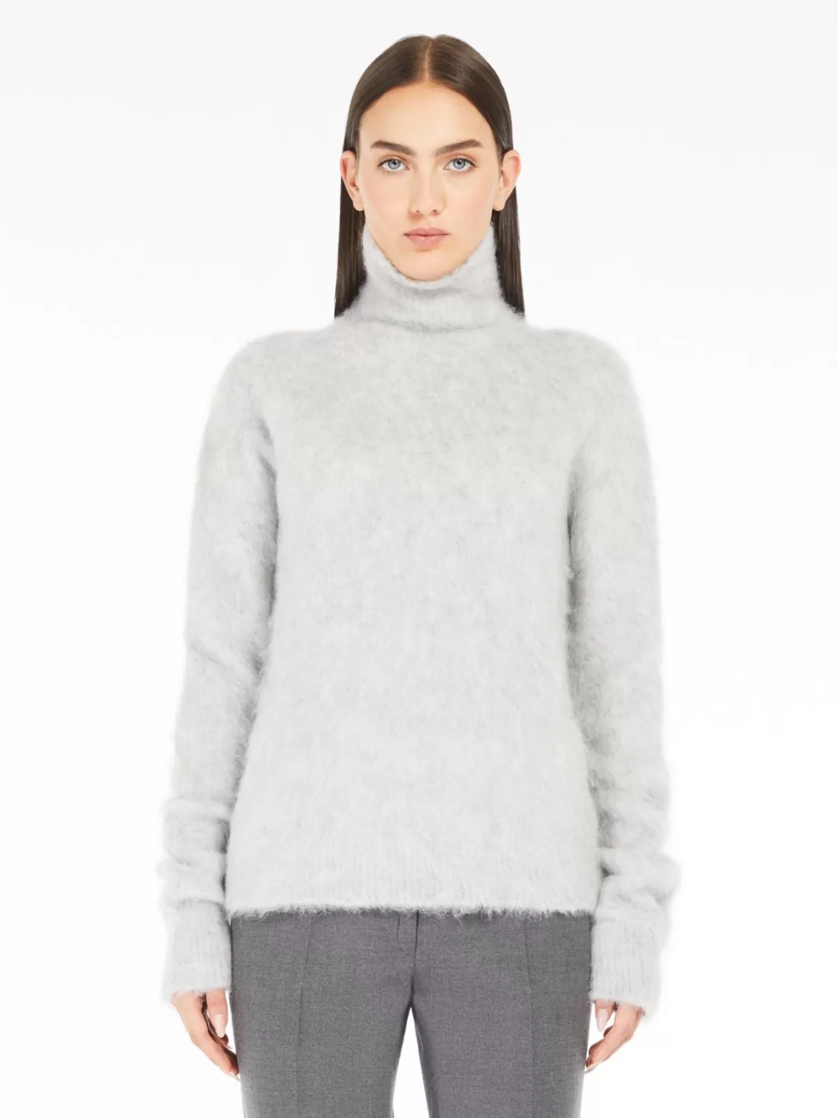 Knitwear*Max Mara Seamless alpaca-blend mock polo-neck sweater LIGHTGREY