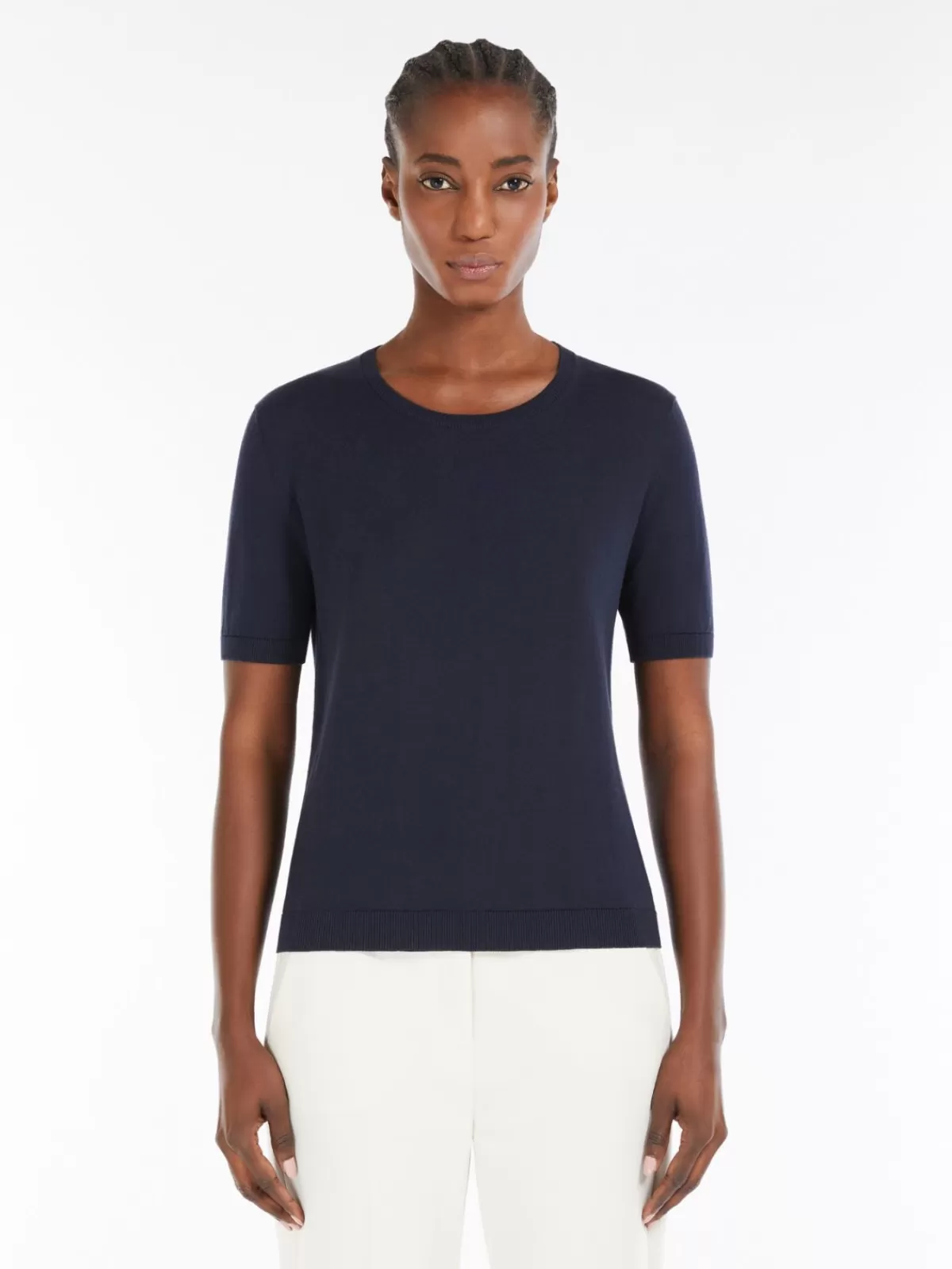 Knitwear*Max Mara Silk and cotton knit T-shirt NAVY