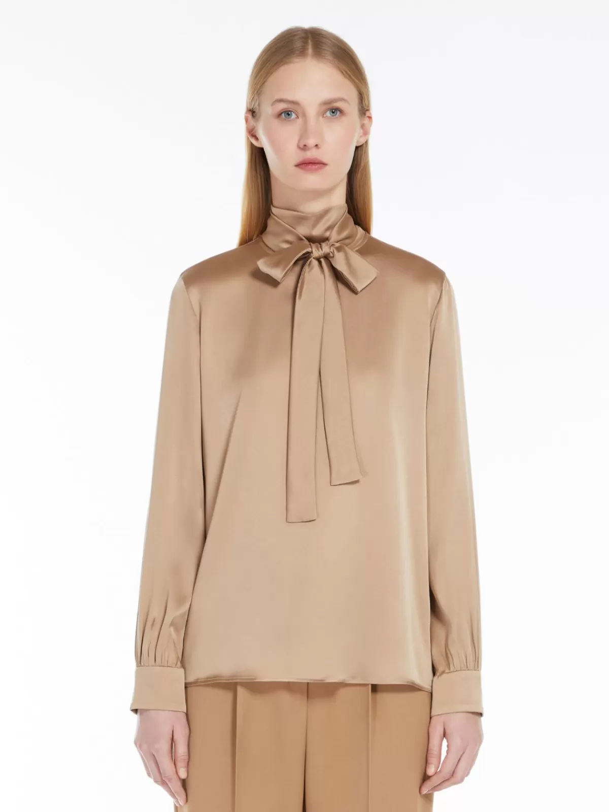 Blouses*Max Mara Silk satin shirt CAMEL