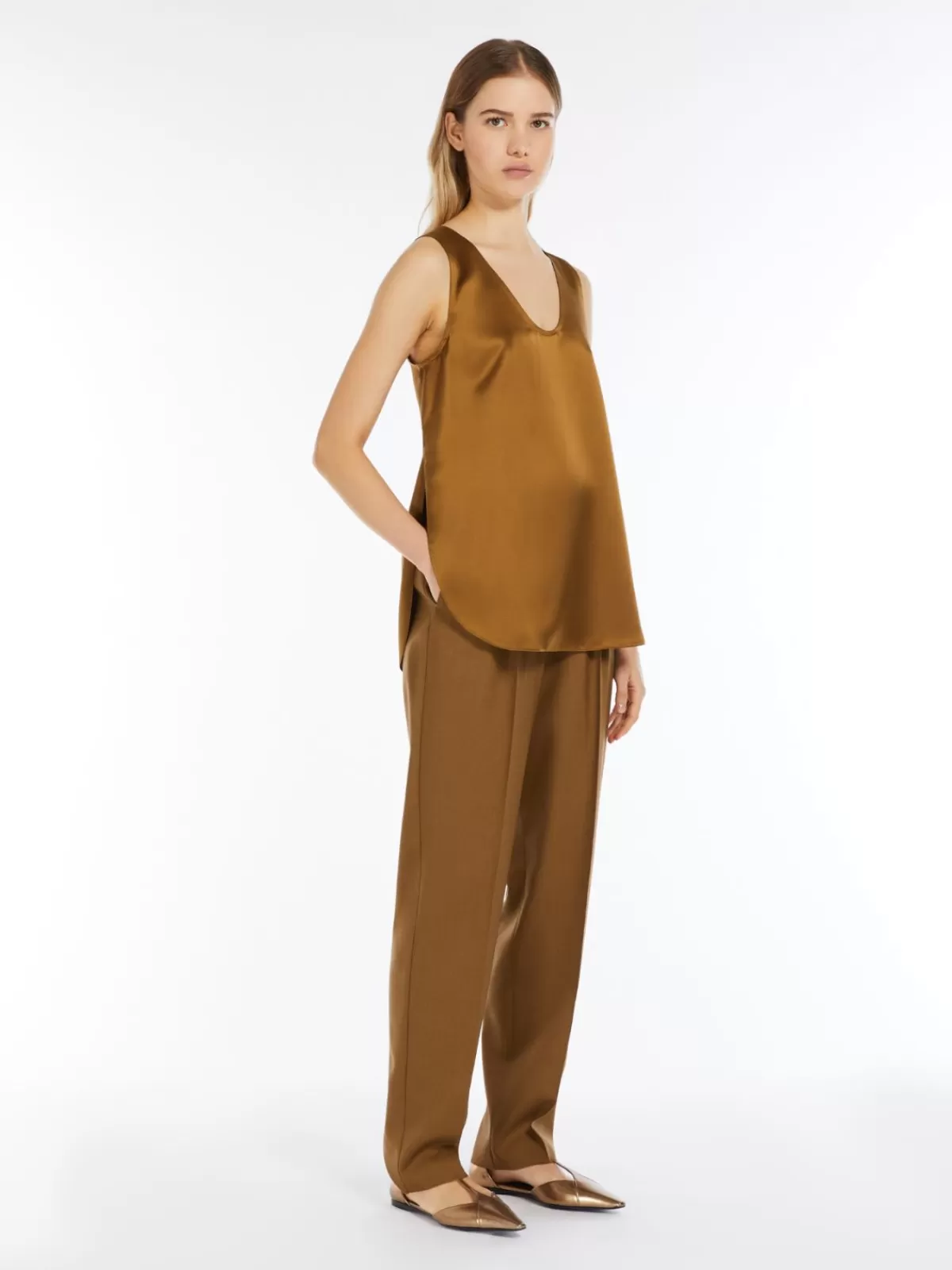 Blouses*Max Mara Silk satin top TOBACCO