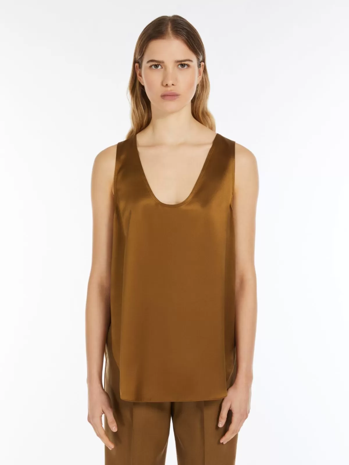 Blouses*Max Mara Silk satin top TOBACCO