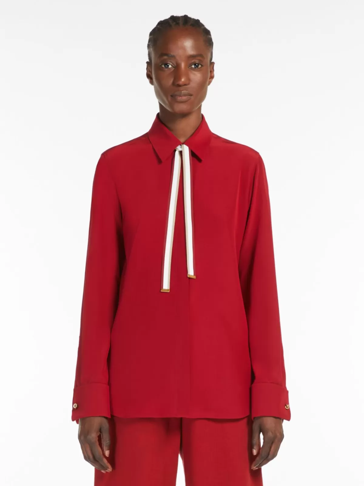 Blouses*Max Mara Silk shirt with bow tie RED